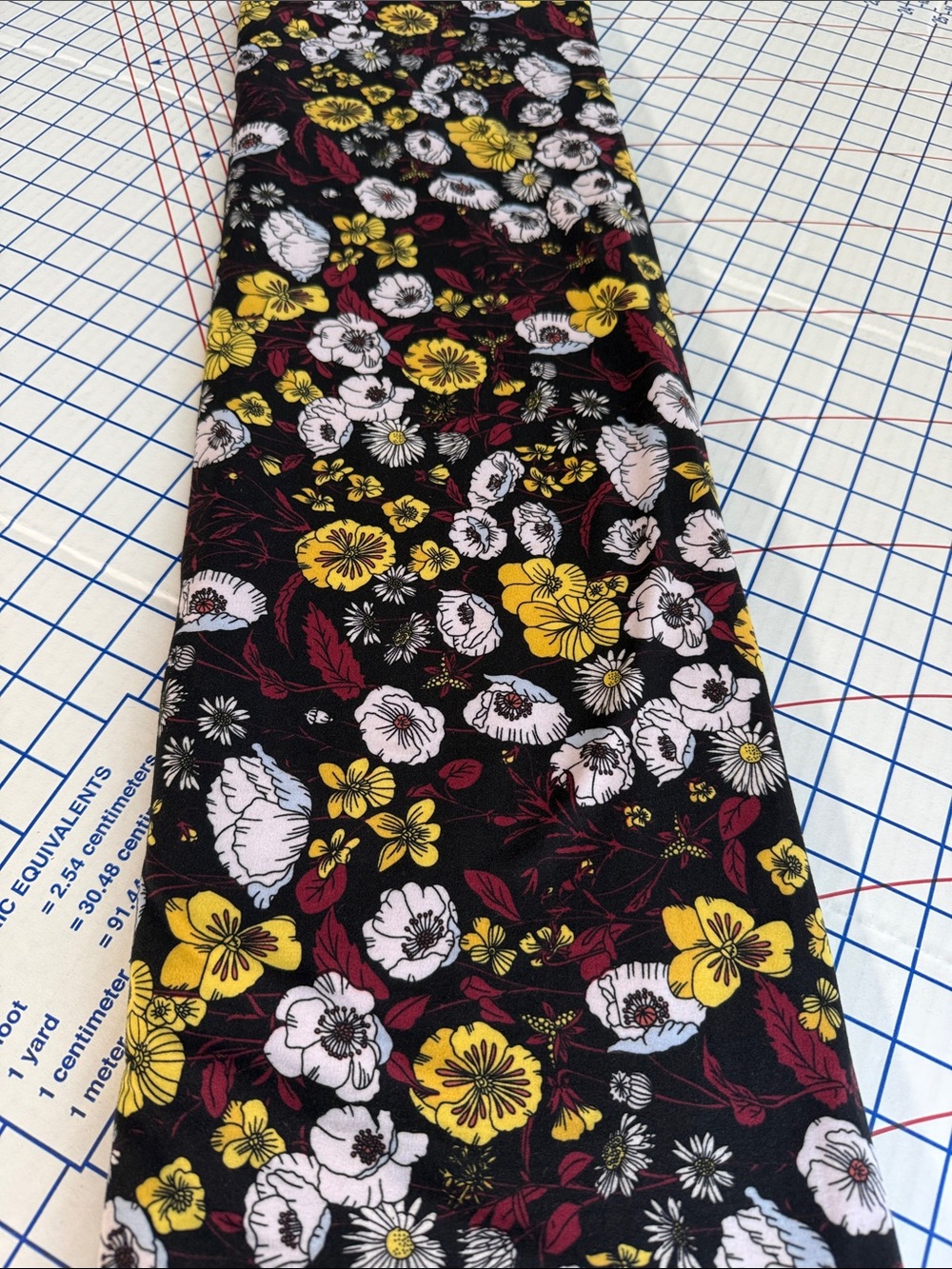 JOANN Floral Jersey Knit Fabric 2 Yards x 60 Black Mustard Burgundy